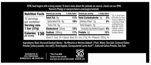 Close-up of an EPIC bar highlighting beef, bacon, and apple textures for quick protein.