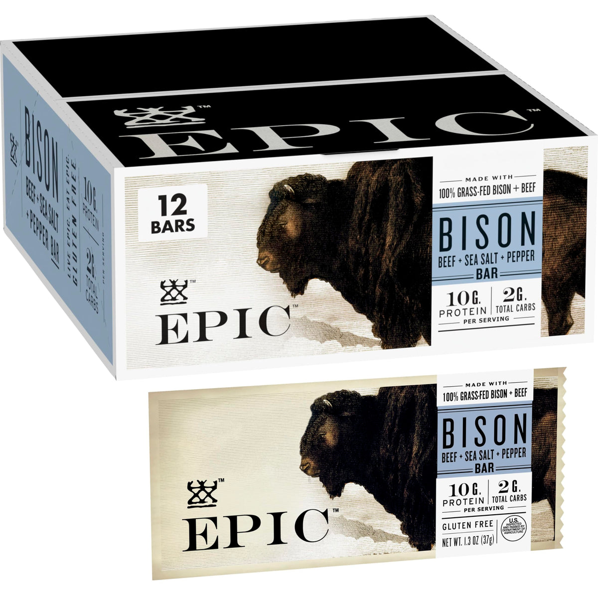 EPIC bison beef sea salt pepper bar pack for savory on-the-go protein.