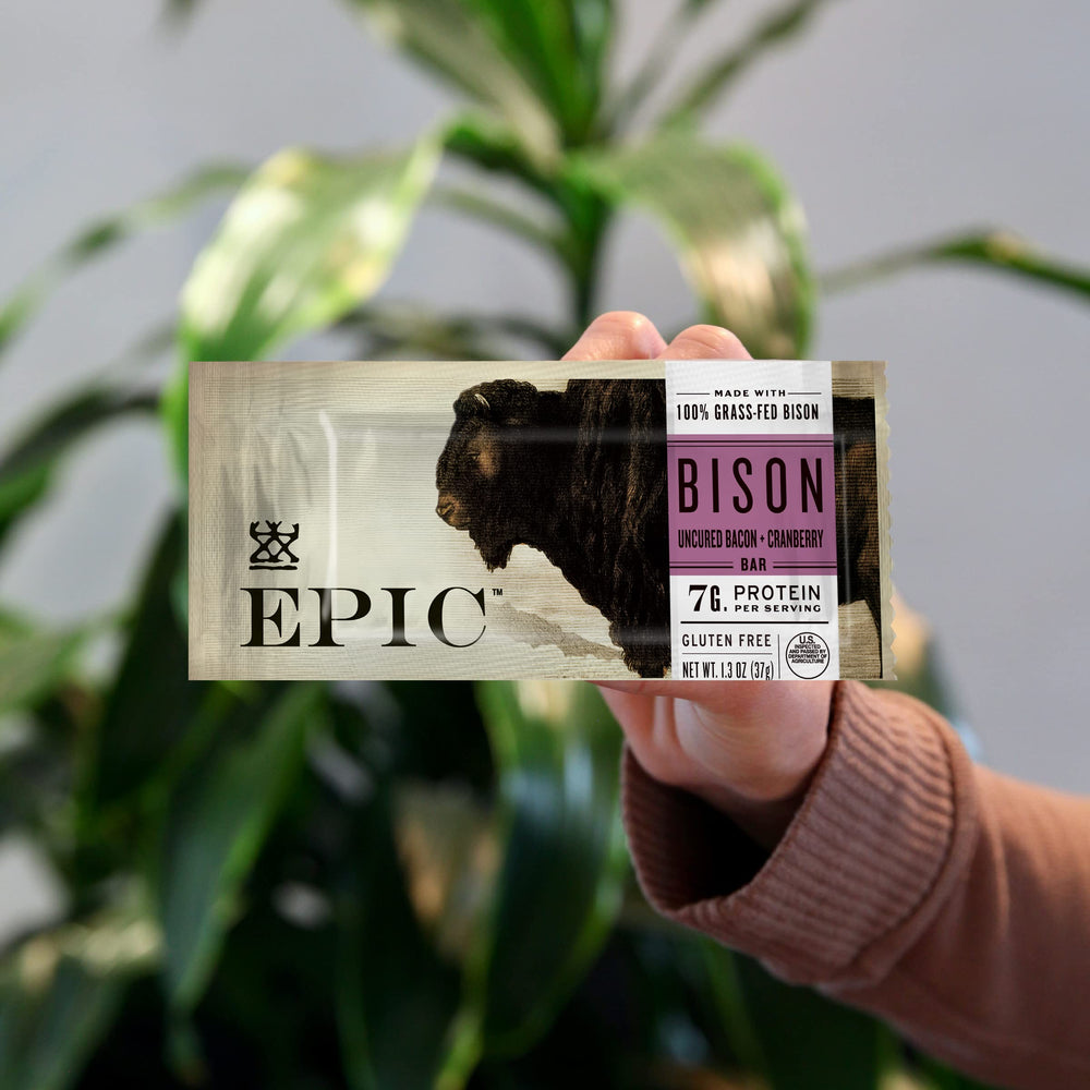 Bar lineup displaying texture and color of EPIC snack bars.