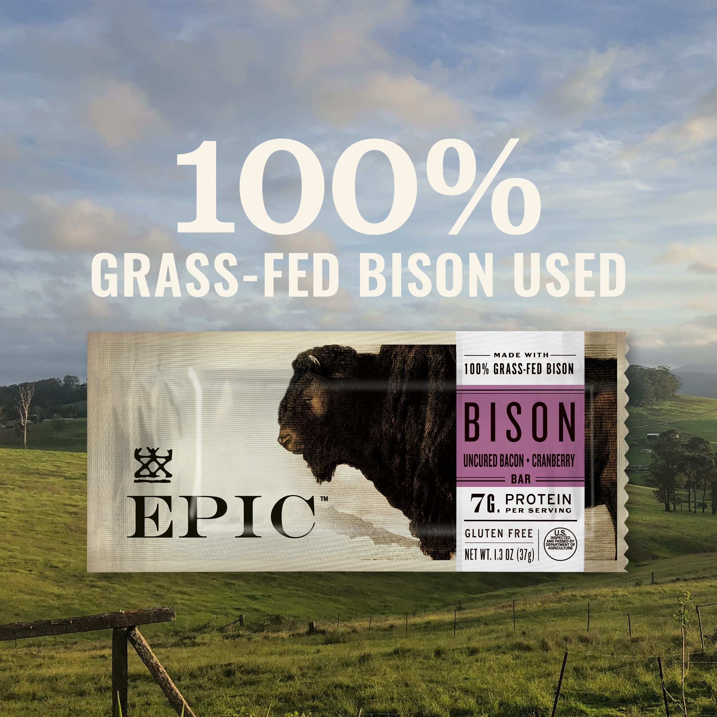 Ingredients view highlighting grass-fed bison and uncured pork bacon.
