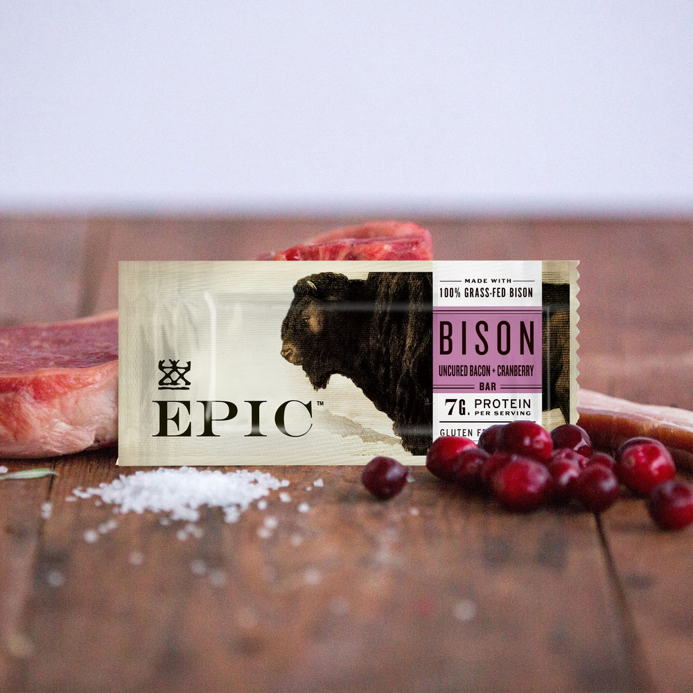 Nutrition label highlights 7g protein per serving on EPIC bar.