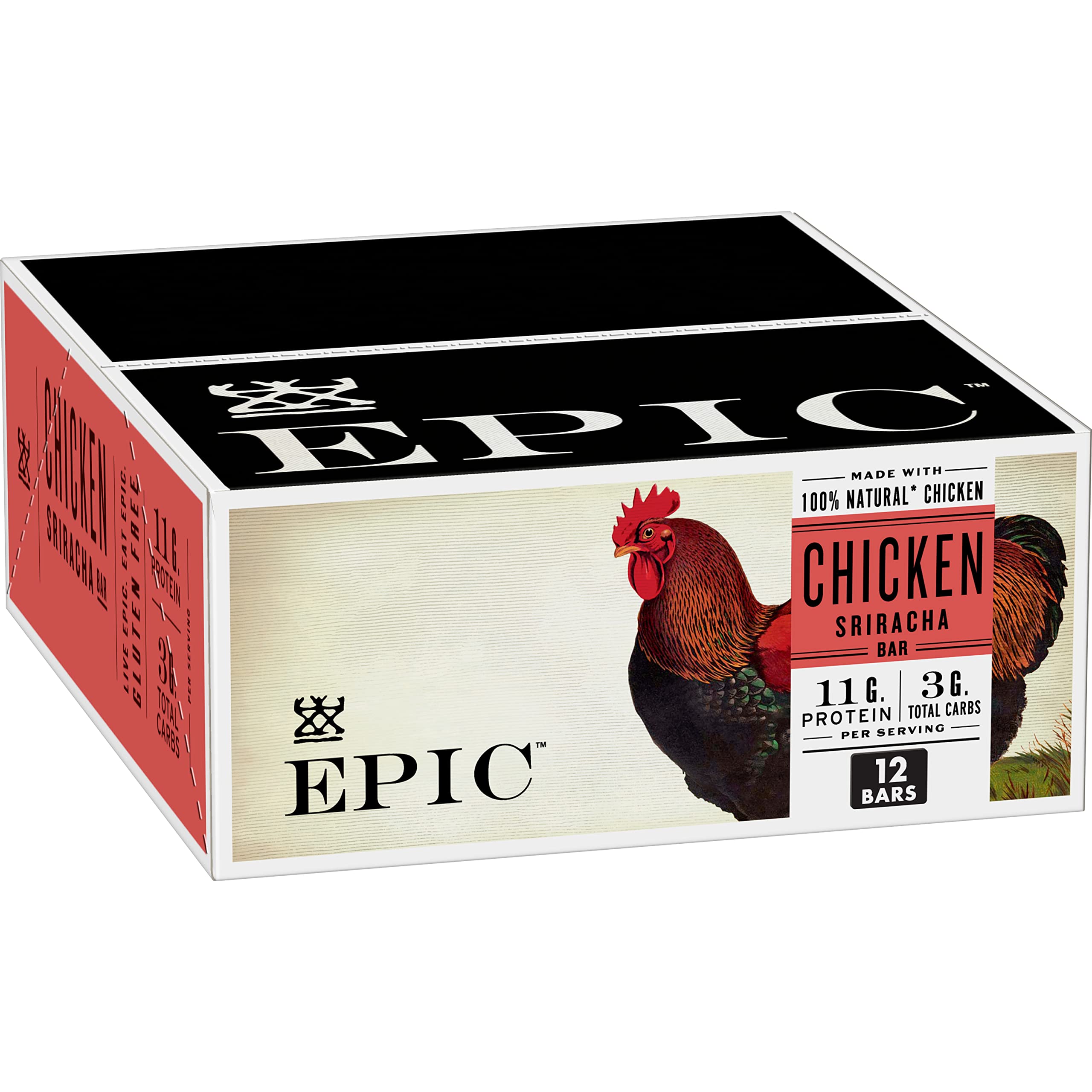 EPIC Chicken Sriracha Bar pack shot highlighting protein-packed on-the-go snack