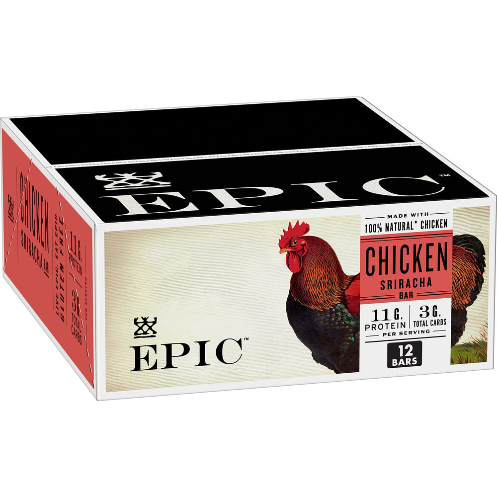 EPIC Chicken Sriracha Bar pack shot highlighting protein-packed on-the-go snack