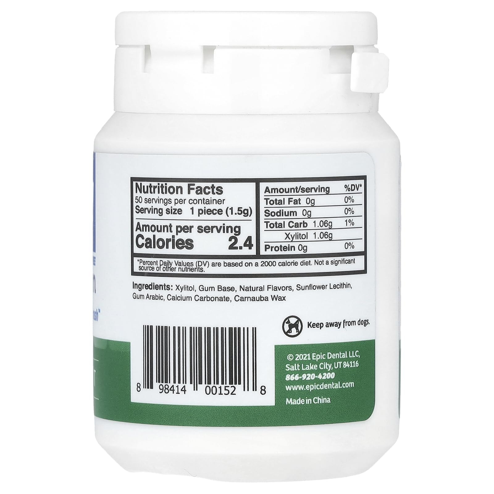 Epic Dental Gum Xylitol Spearmint box front showing gluten-free and sugar-free formula