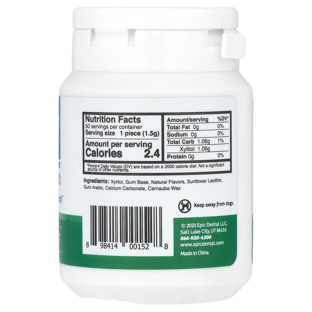 Epic Dental Gum Xylitol Spearmint box front showing gluten-free and sugar-free formula