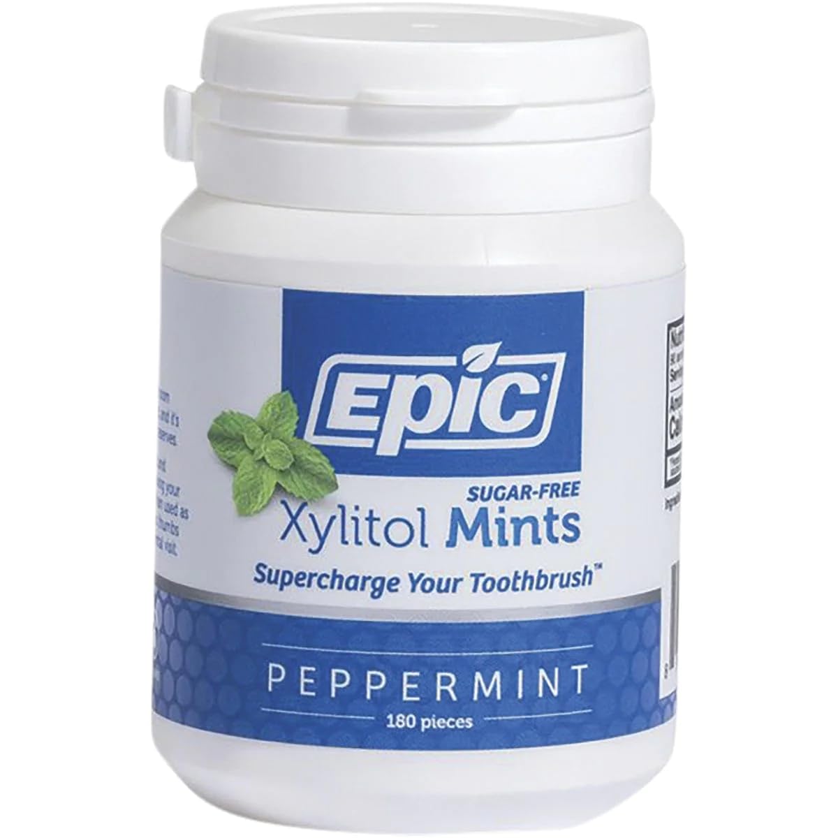 Epic Dental peppermint mints in a tin for fresh breath on the go.