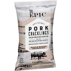 EPIC Maple Bacon Seasoning Pork Cracklings pack shot highlights crispy texture and protein.