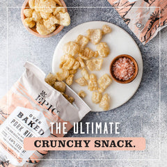 EPIC Pink Himalayan Salt Pork Rinds closeup texture highlights crunchy rind.