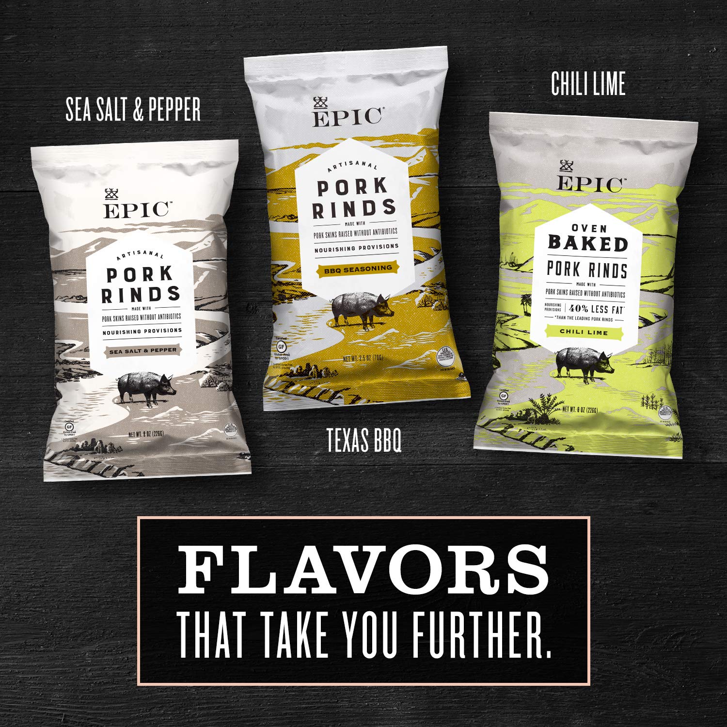 EPIC Pink Himalayan Salt Pork Rinds nutrition label for gluten-free snacking.