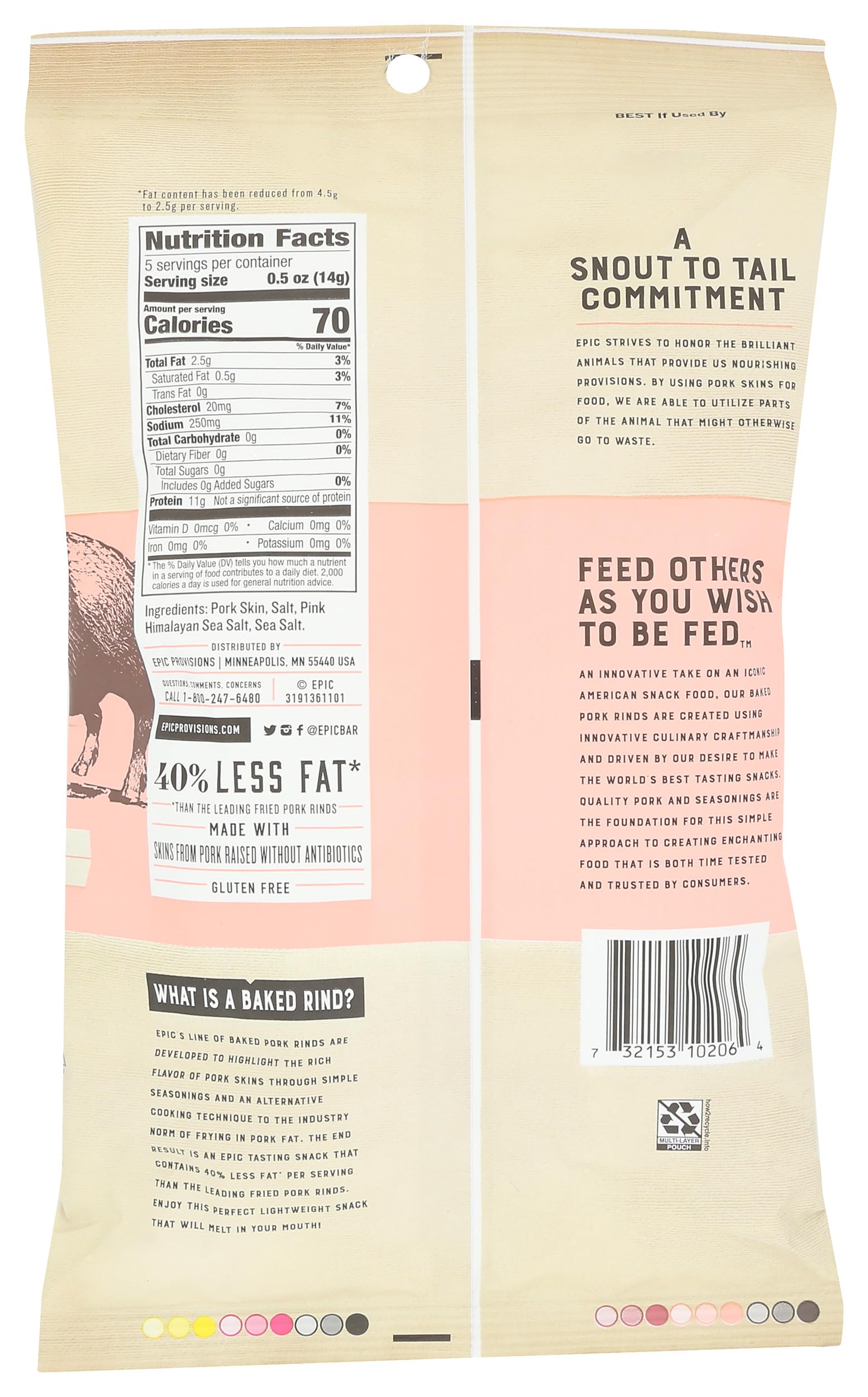 Epic Pork Rinds packaging closeup highlighting simple ingredients