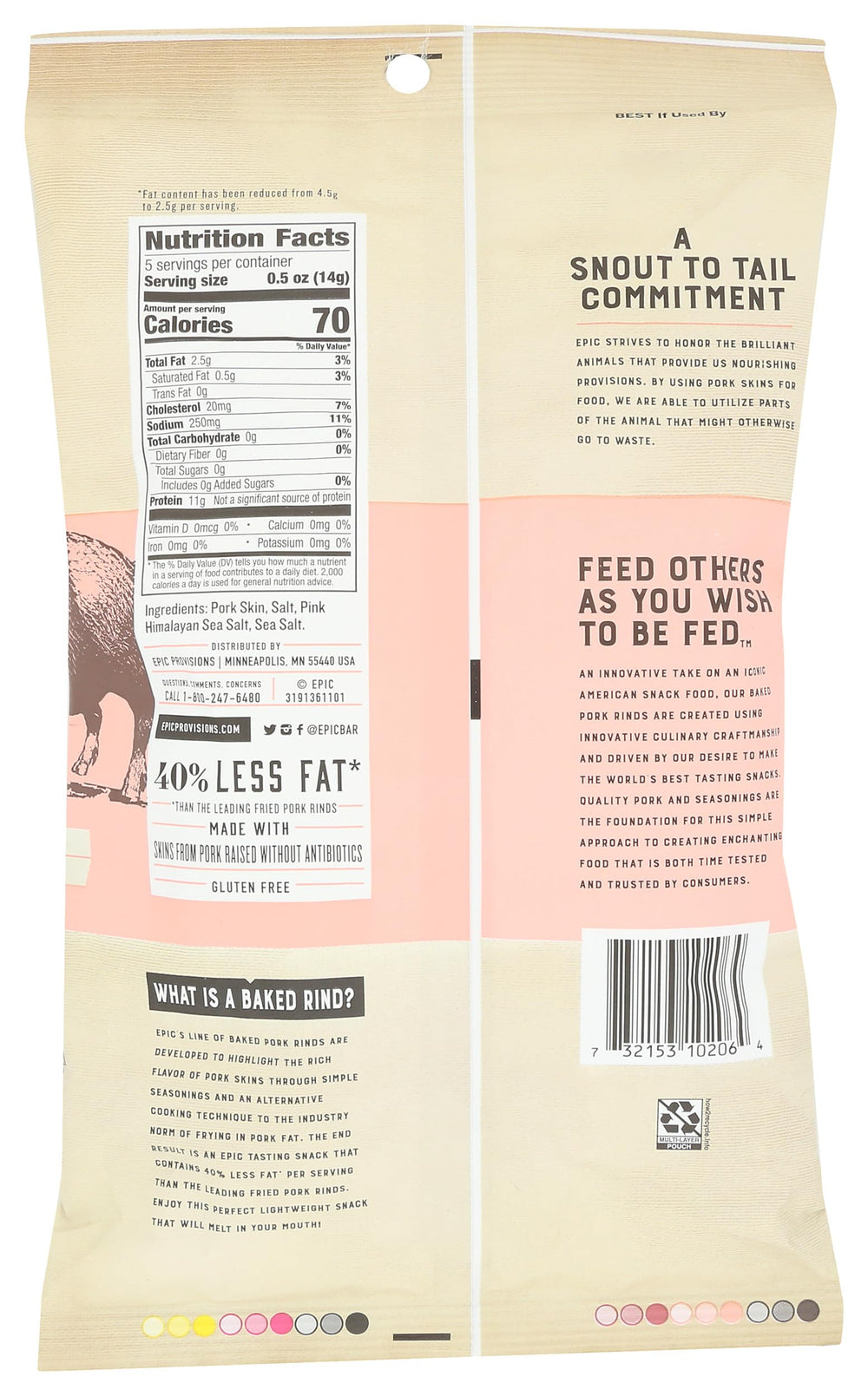 Epic Pork Rinds packaging closeup highlighting simple ingredients