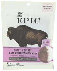 Epic Protein Bites packaging shows a portable 2.5-ounce box for on-the-go snacking.