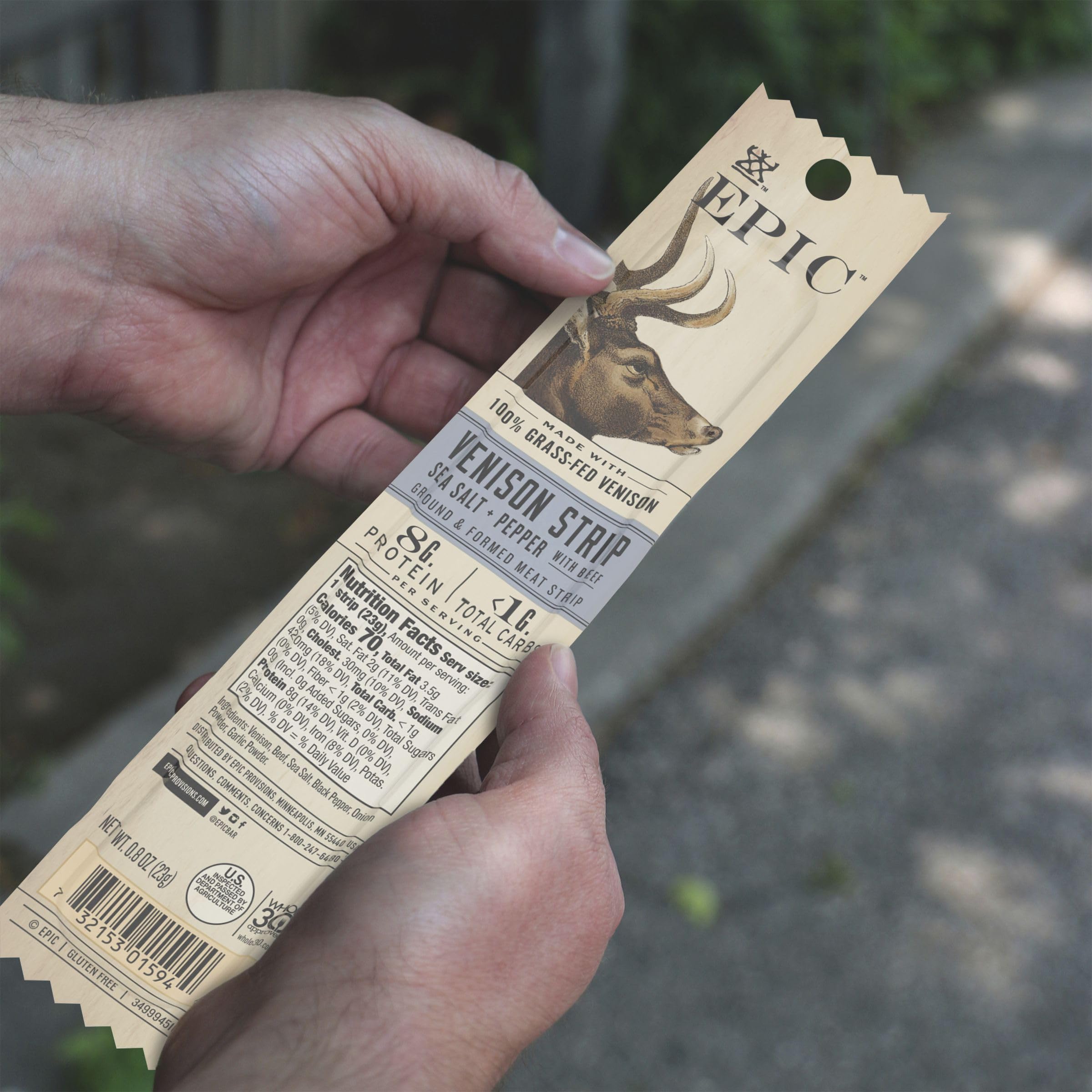 EPIC Snack Strips pack open, portable quick-energy.