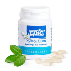Epic wintergreen gum pack front with sugar-free freshness.