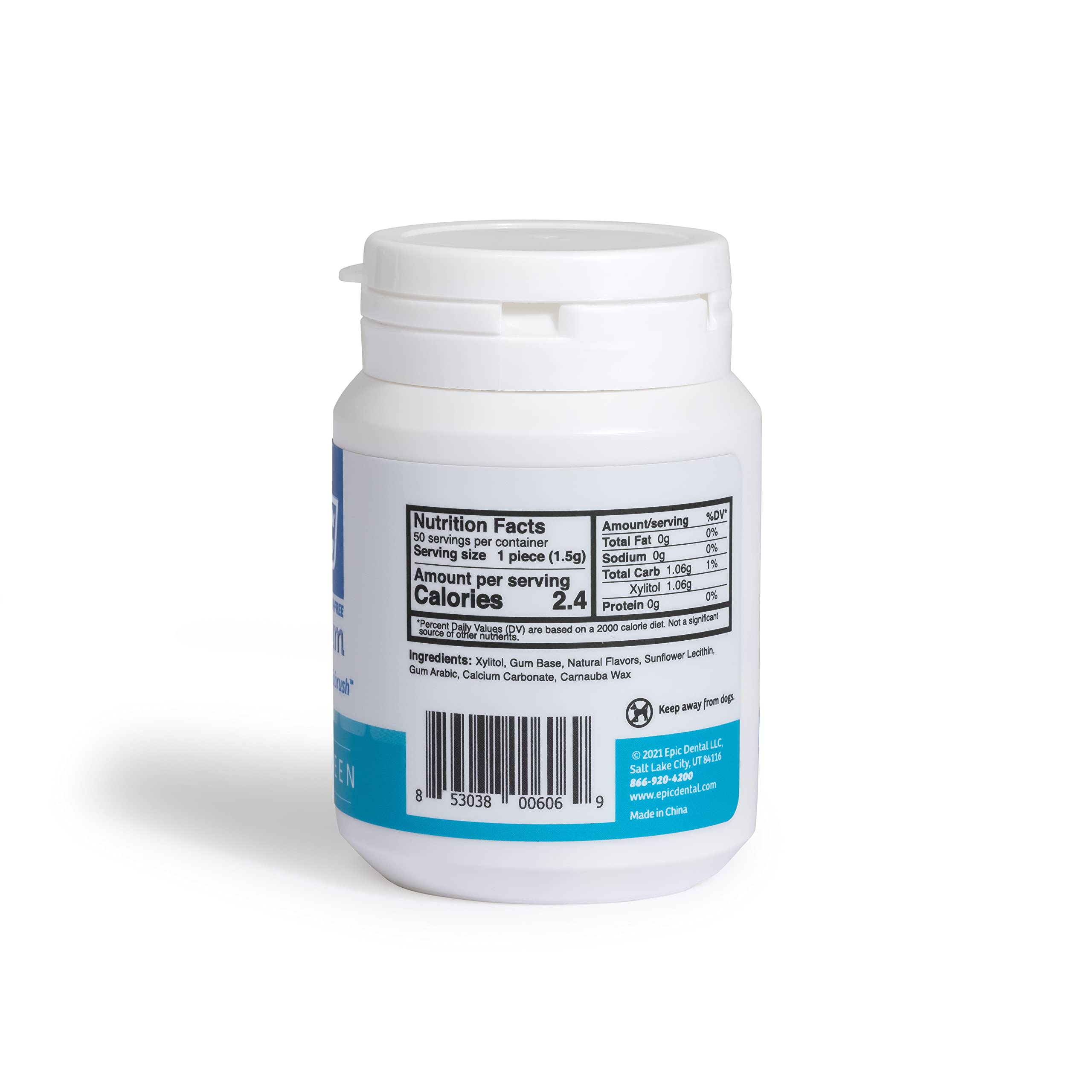 Epic wintergreen gum tabletop shot highlighting refreshing, sugar-free option.