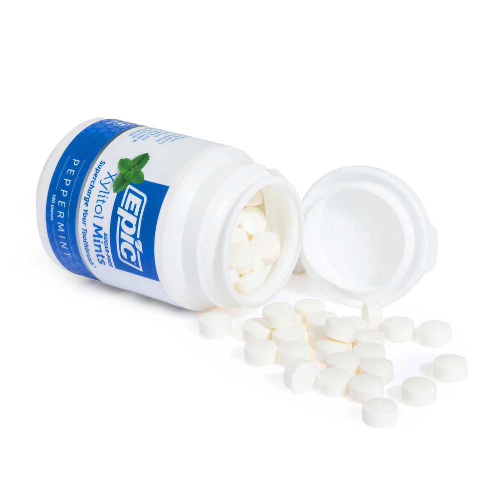 Epic Xylitol Mints close up ready for quick post meal mint