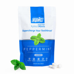 Epic Xylitol Mints pack front with bold branding and peppermint flavor.