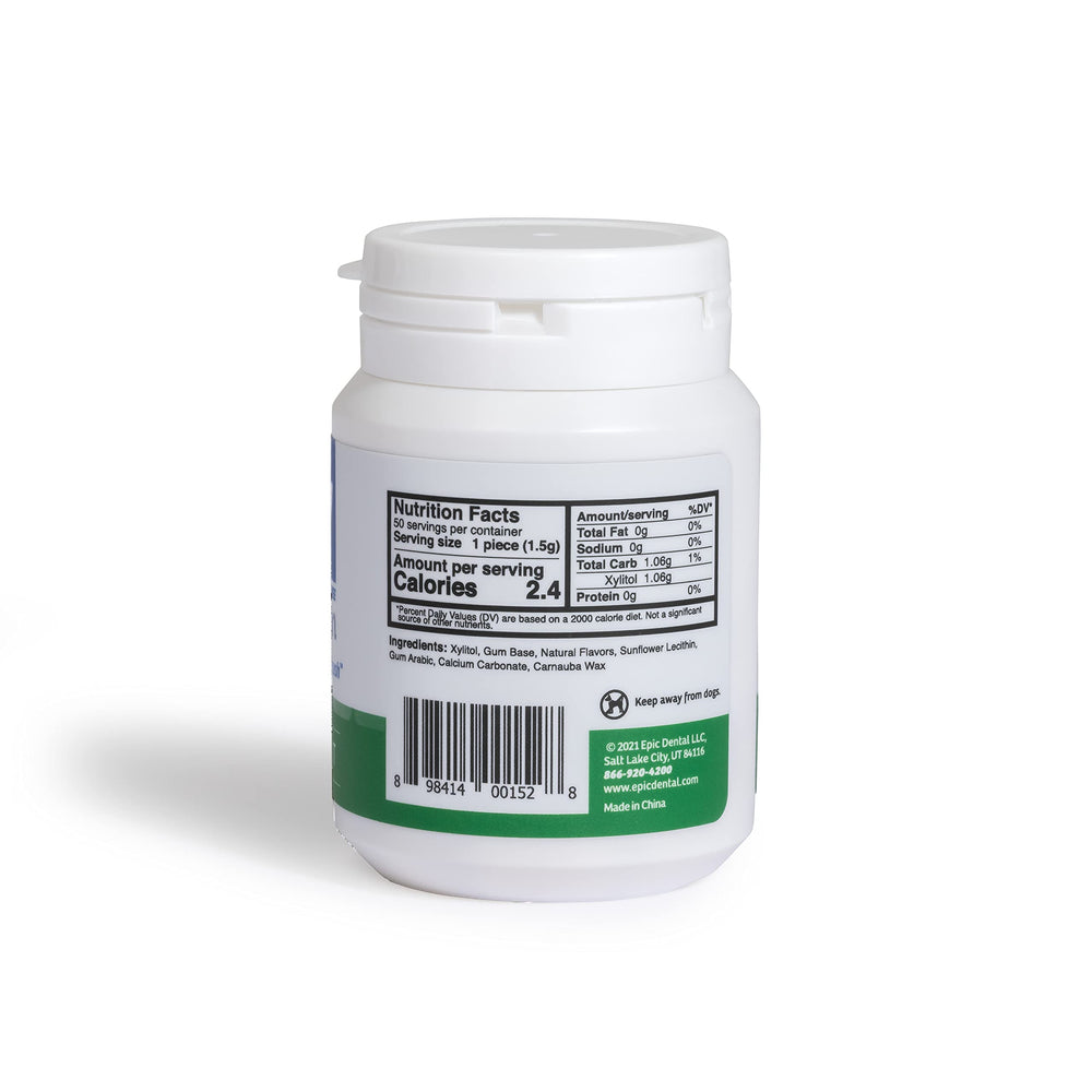 Epic Xylitol Spearmint Gum ingredients-visual communicates vegan, sugar-free qualities.