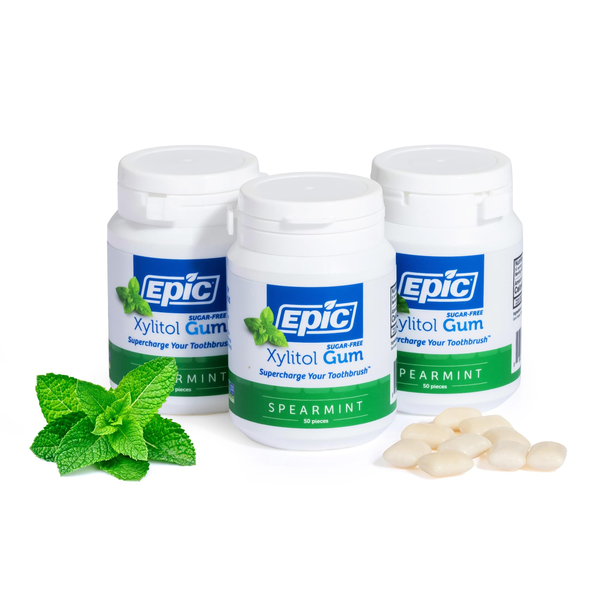 Epic Xylitol Spearmint Gum pack-3 front view for fresher breath after meals.