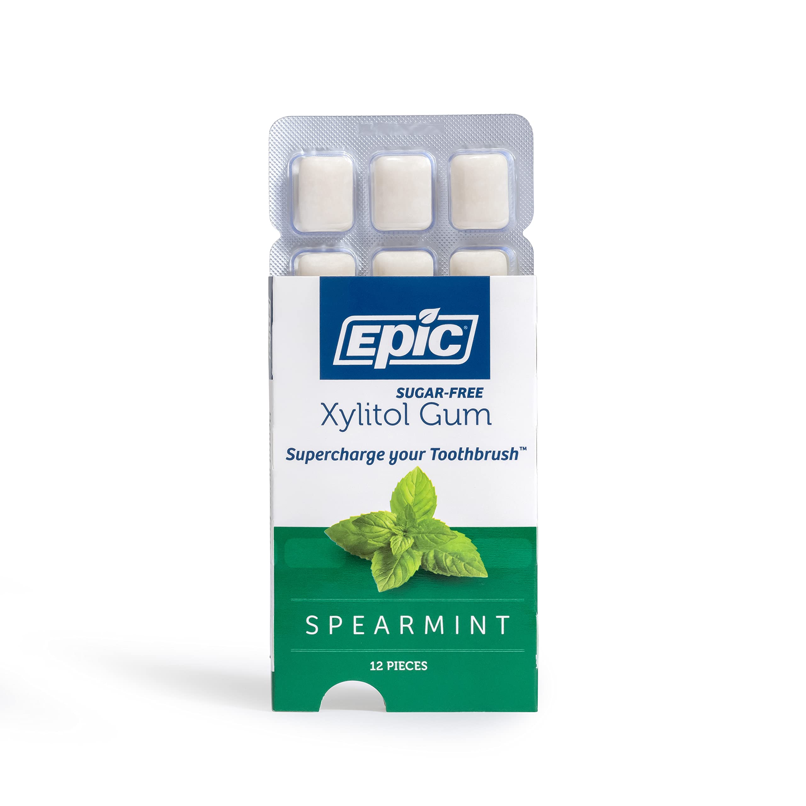 Epic Xylitol Gum in spearmint flavor emphasizes sugar-free freshness.