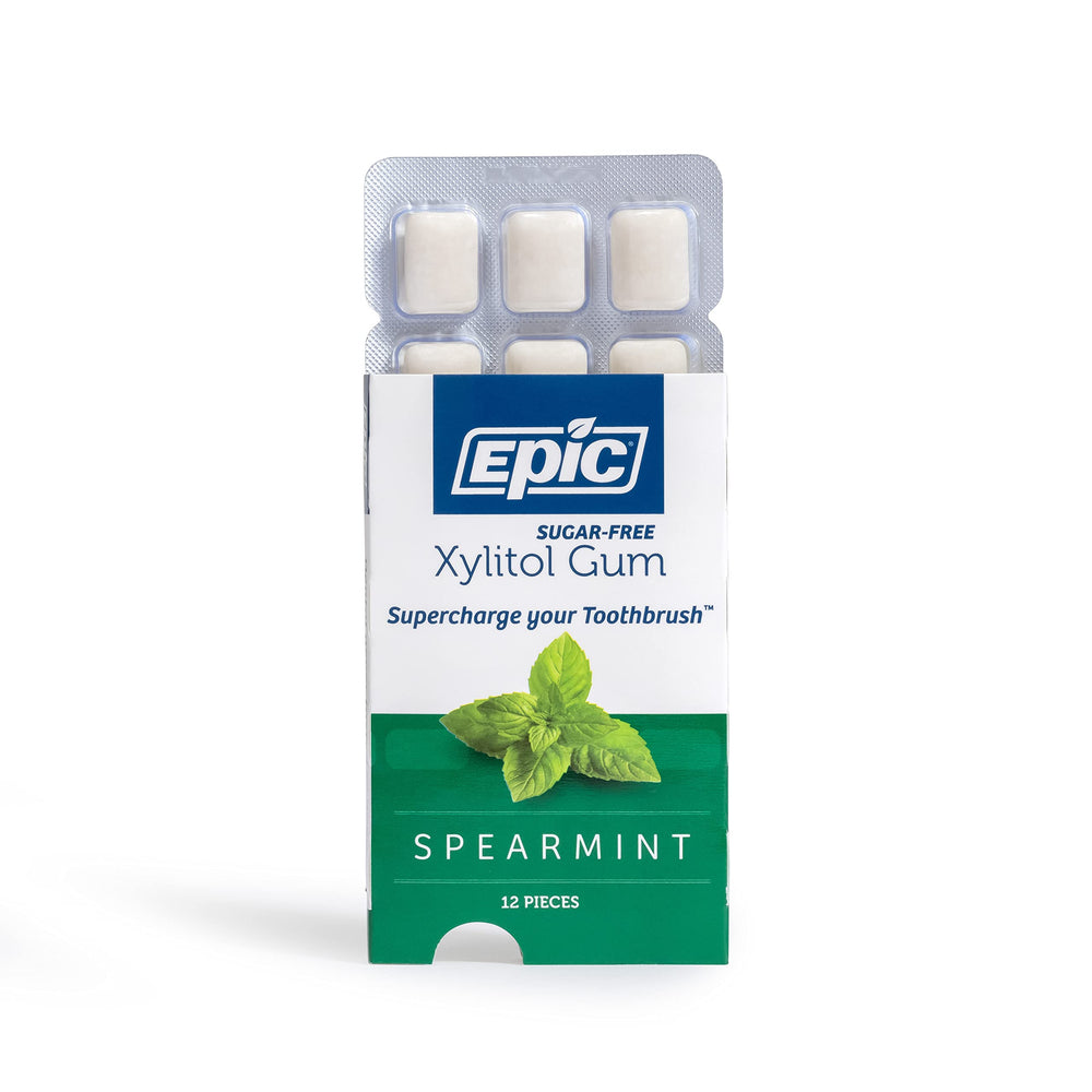 Epic Xylitol Gum in spearmint flavor emphasizes sugar-free freshness.