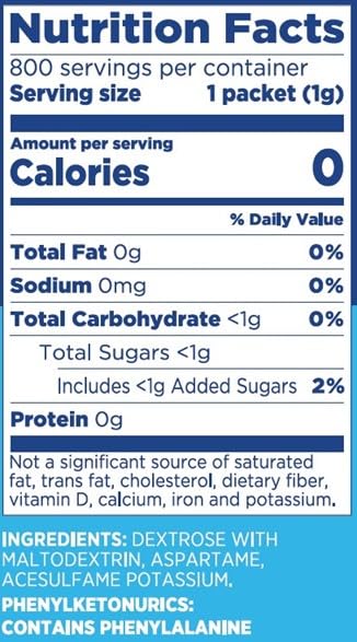Equal 0 Calorie packets added to iced tea for sugar-like sweetness.
