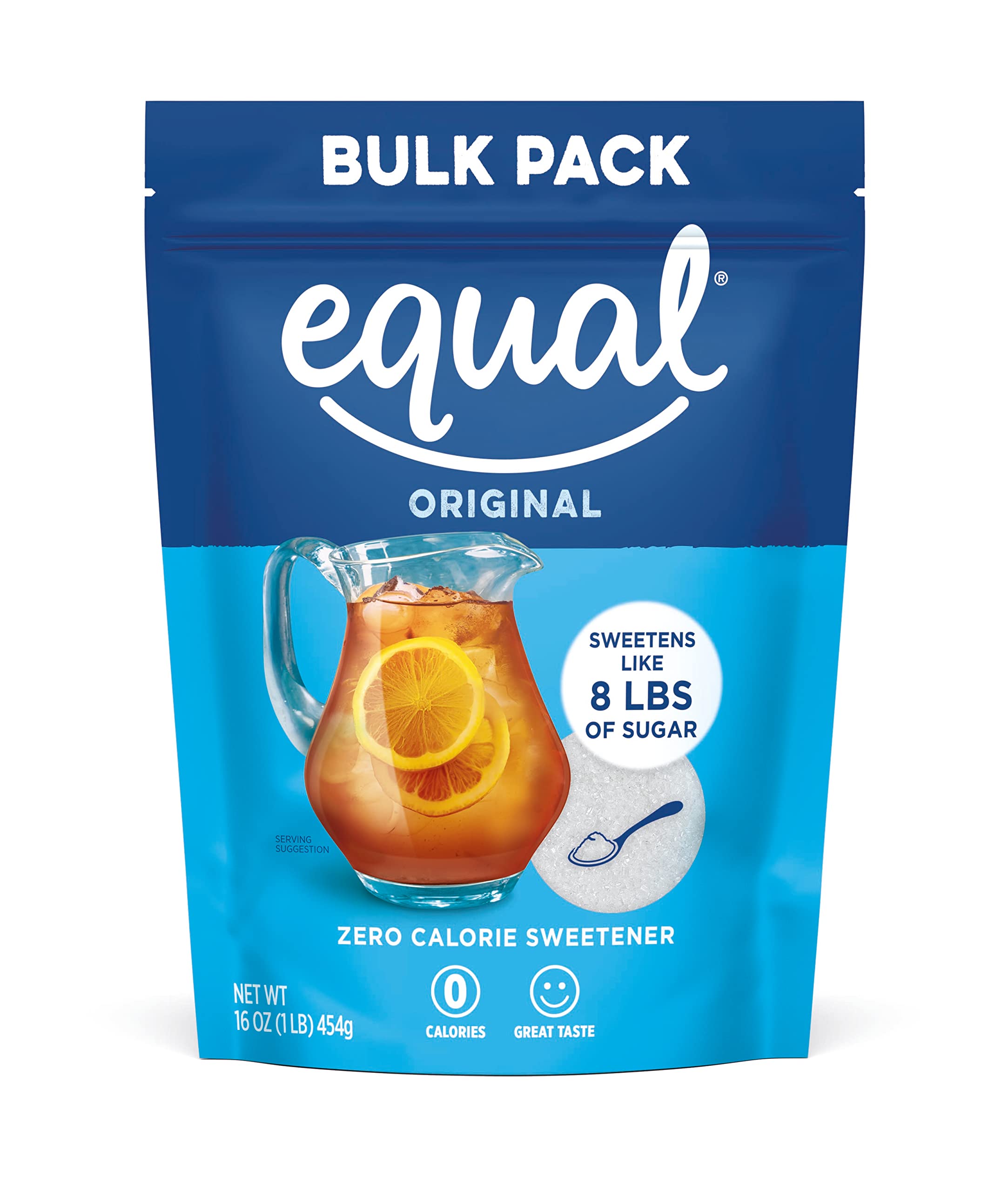 Equal bulk powdered sweetener bag for zero-calorie sweetness