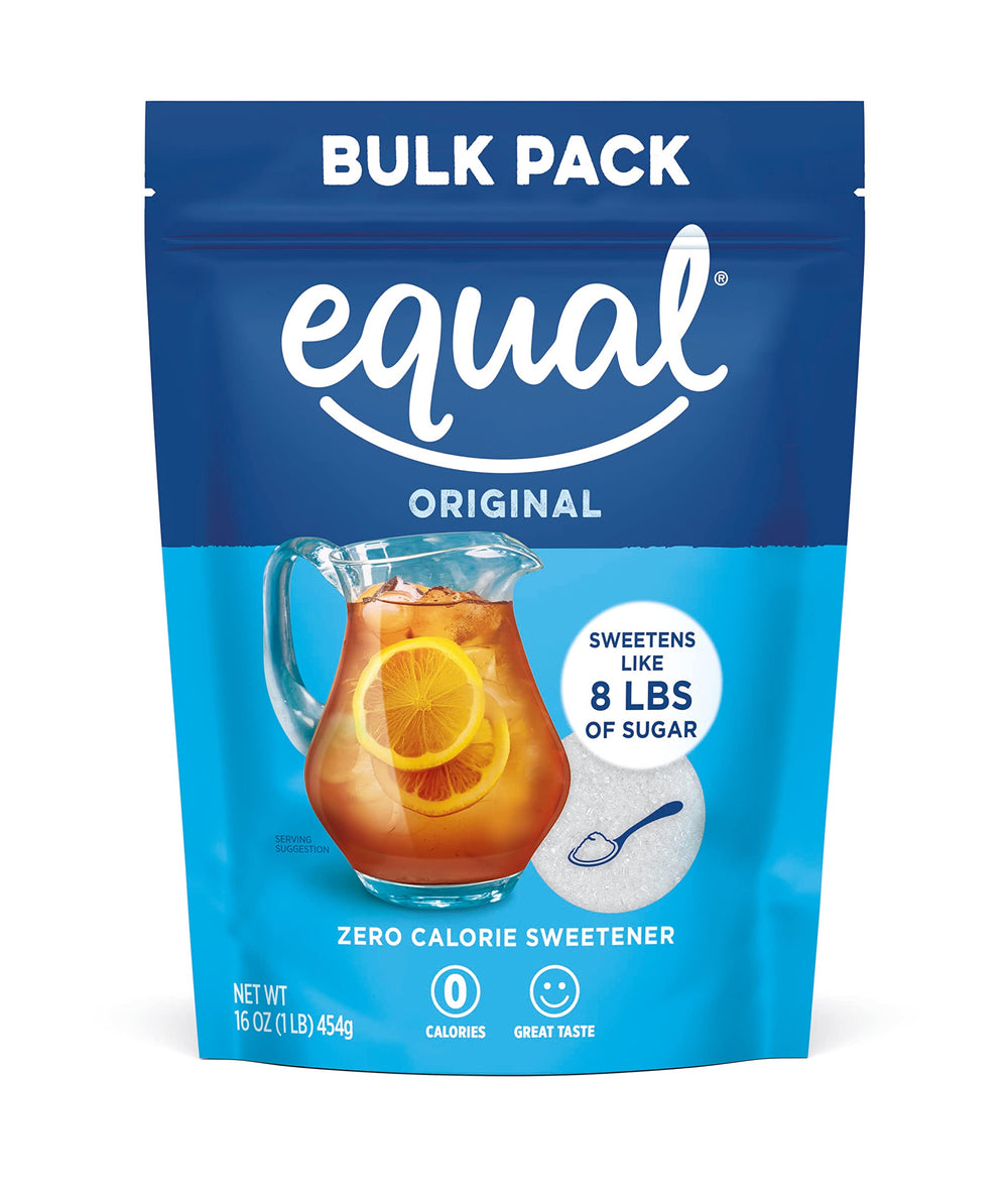 Equal bulk powdered sweetener bag for zero-calorie sweetness