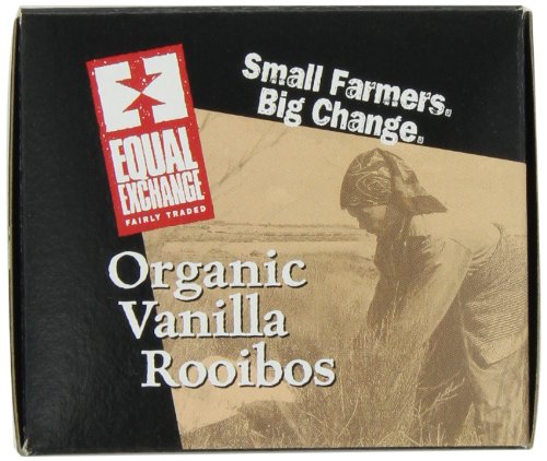 Equal Exchange Vanilla Rooibos tea brew cup with fragrant aroma.