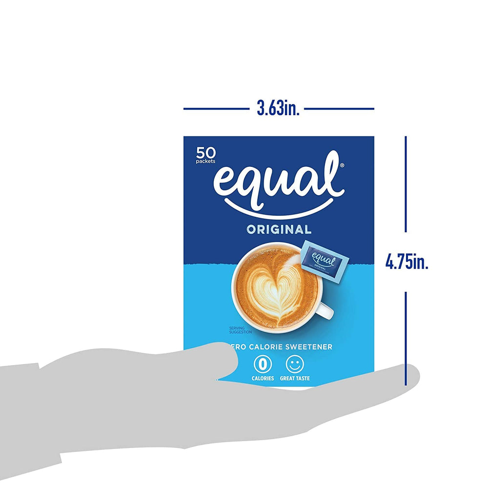 Close-up of Equal Sugar Packets shows individual sachets for controlled sweetness.