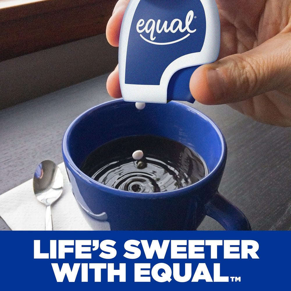 Equal tablets added to juice or smoothie illustrate flexible sweetness options.