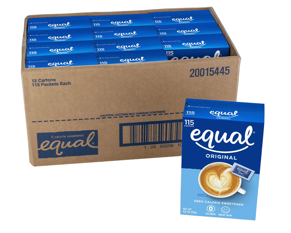 Equal 0 Calorie Sweetener packets beside coffee for a zero-calorie flavor boost.