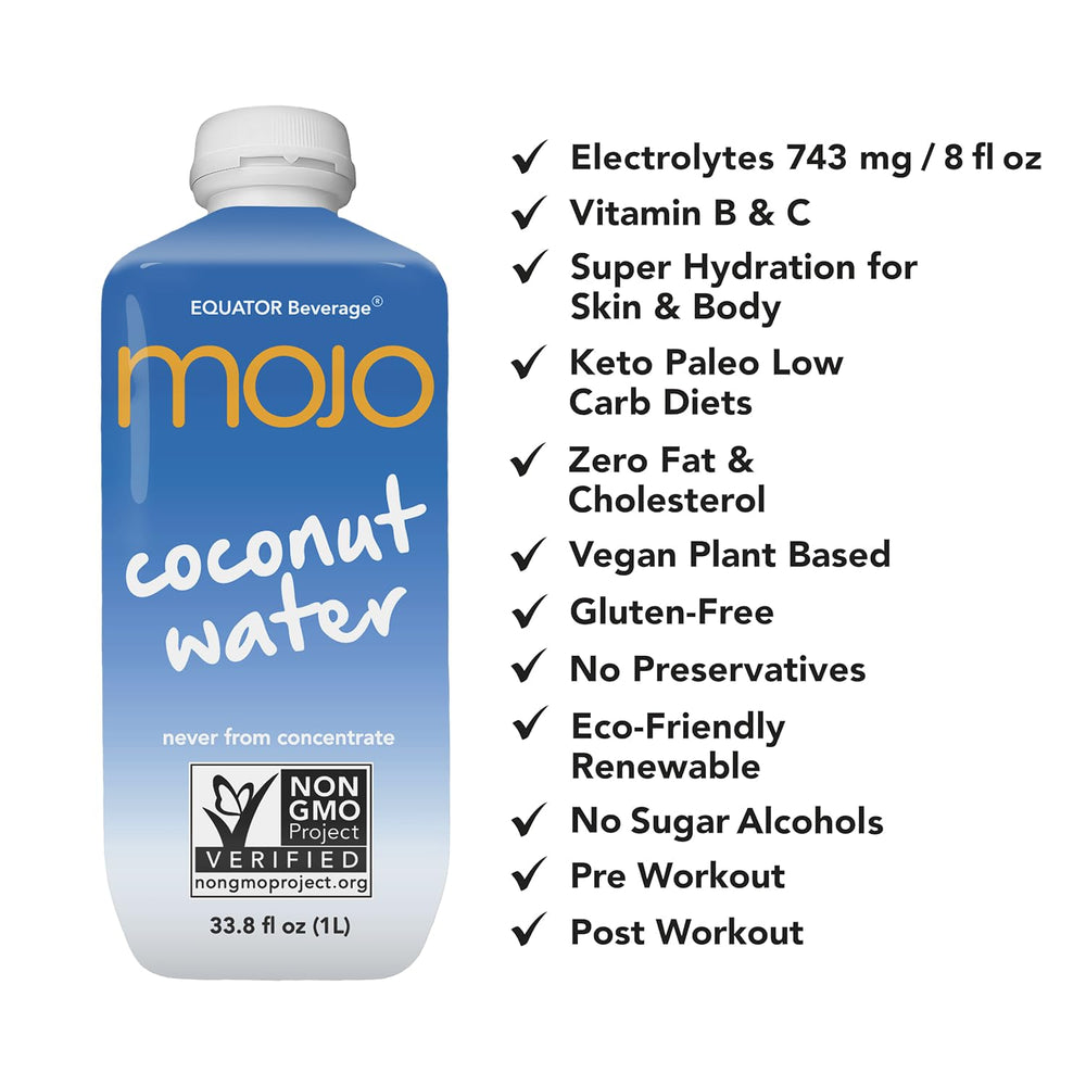 MOJO Coconut Water pack of six bottles in eco-friendly packaging