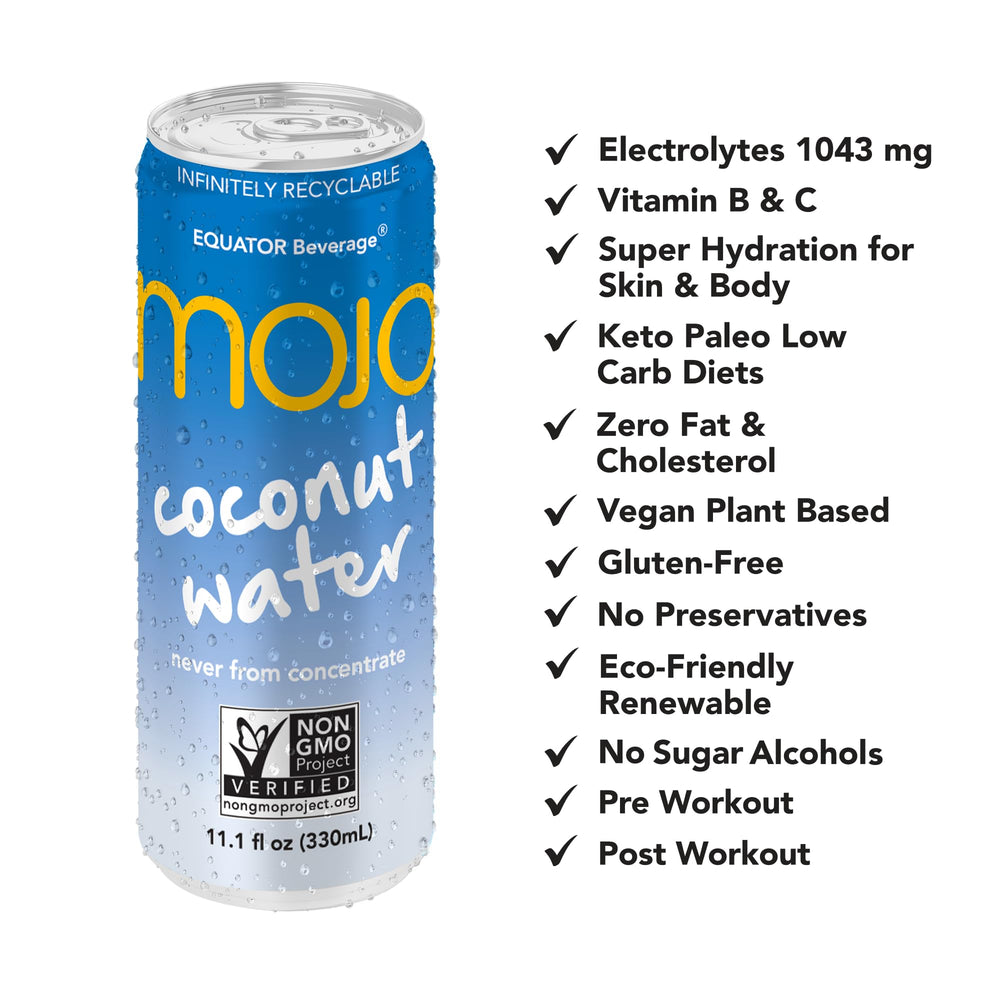 Equator MOJO Coconut Water packaging in a recyclable container
