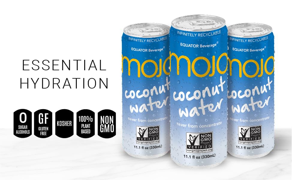 Equator MOJO Coconut Water bottle shows vitamins B and C for daily vitality