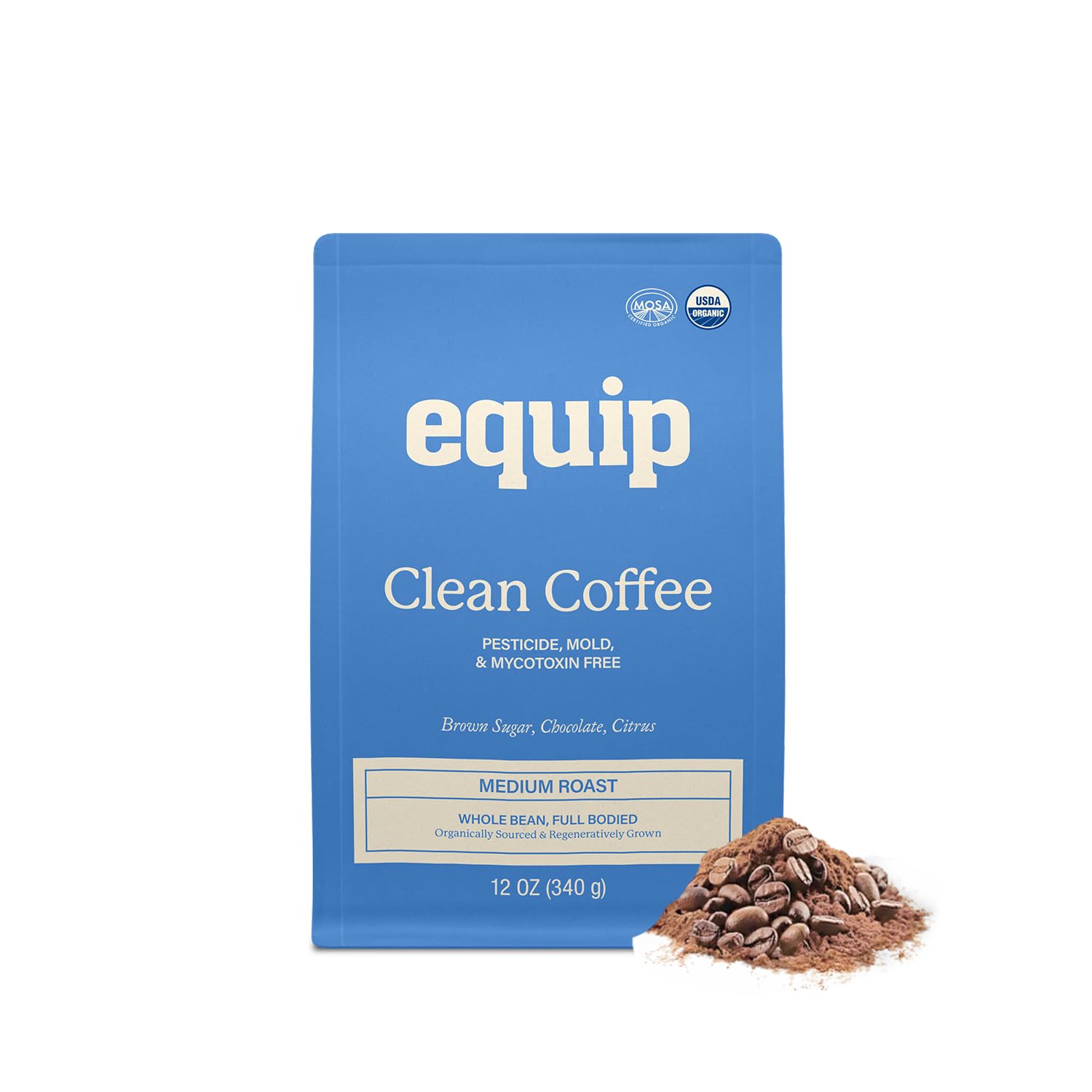 Equip Clean Coffee whole beans ready for a smooth brew.