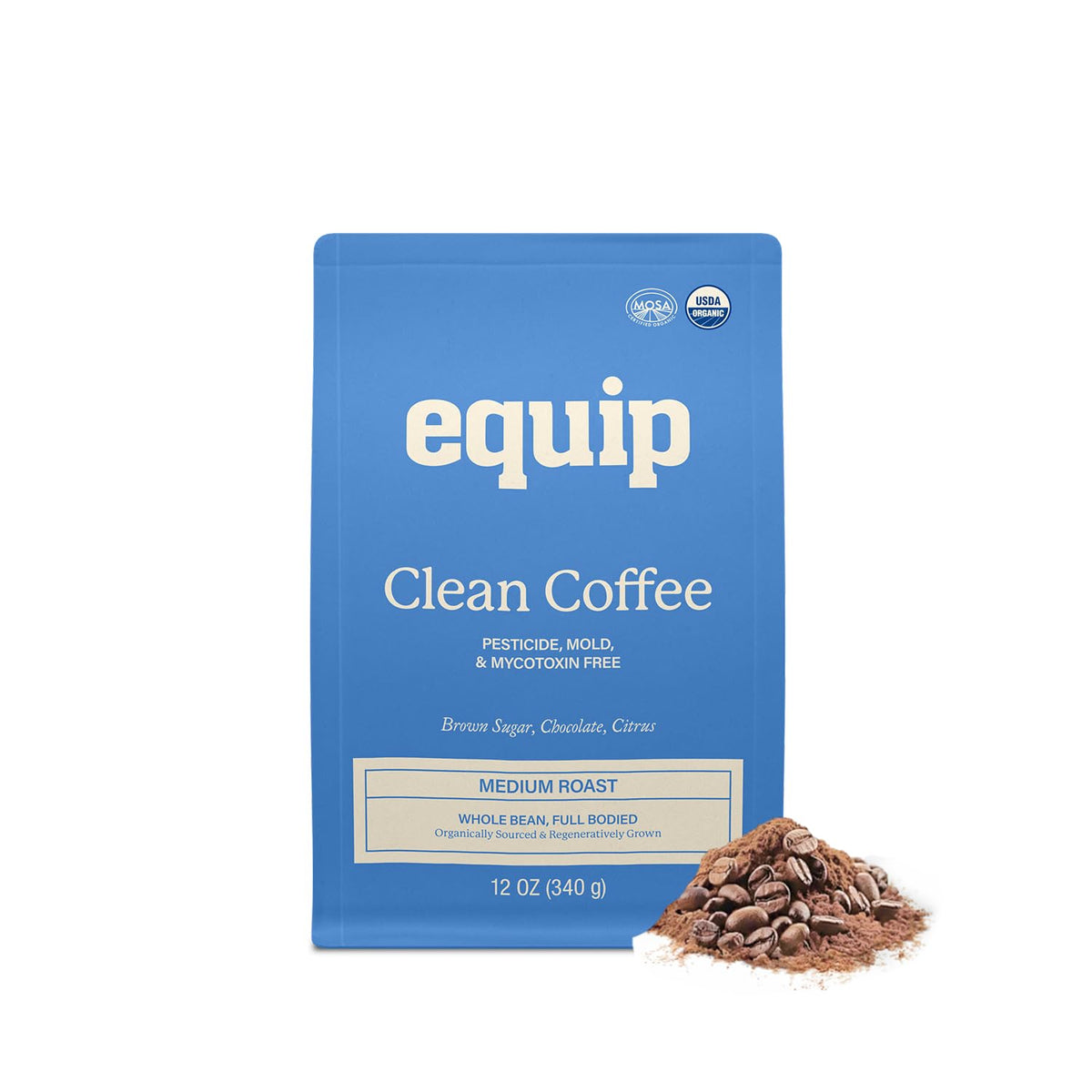 Equip Clean Coffee whole beans ready for a smooth brew.