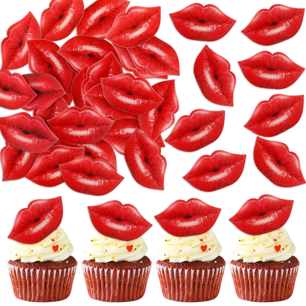 Ercadio edible valentines cupcake toppers with red lips for elegant wedding desserts