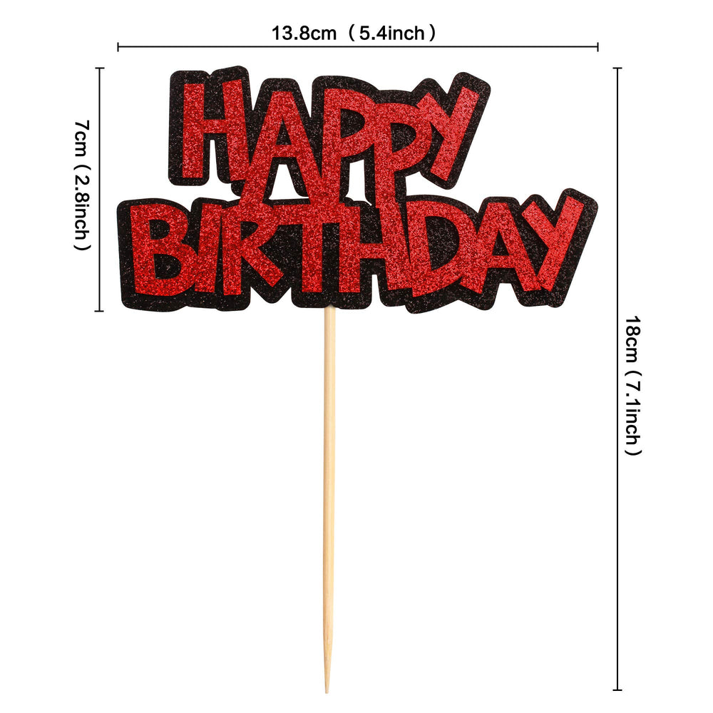 Ercadio black and red glitter topper on cake enhances party visuals