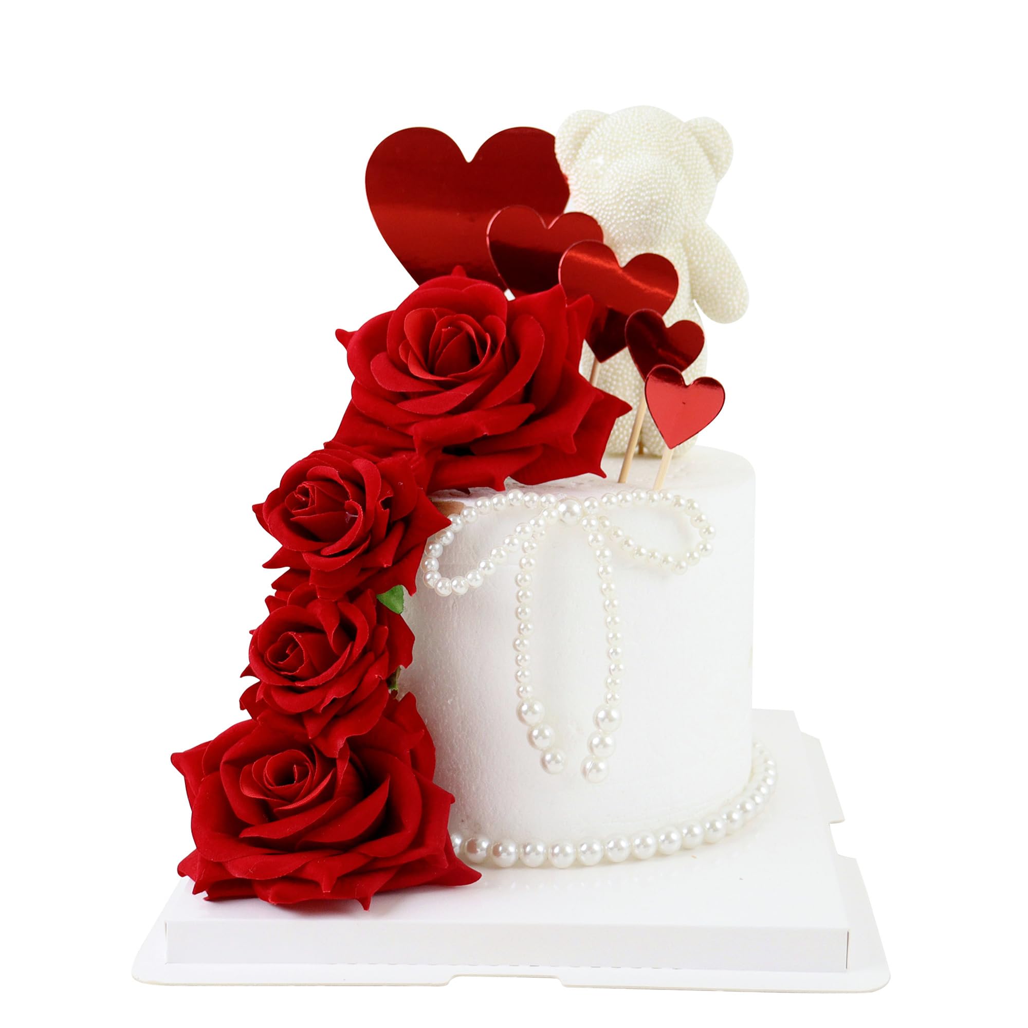Ercadio red rose cake topper assembly adds elegant Valentine's dessert flair.