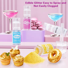 ERCorArt edible glitter spray pink bottle adds festive sparkle to pastries and cupcakes.