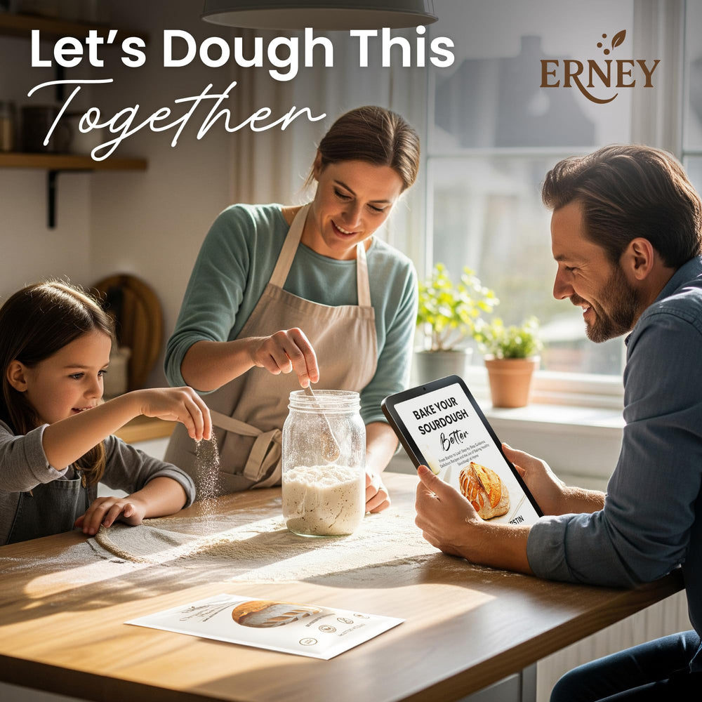 ERNEY pizza crust dough in pan showcasing quick activation for tasty results.