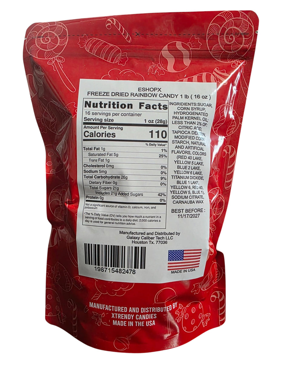 EShopX resealable rainbow candy bag promoting freshness and portability for snacking
