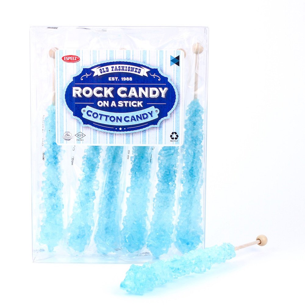 Espeez rock candy sticks in light blue, front view, ideal as standout party favors.