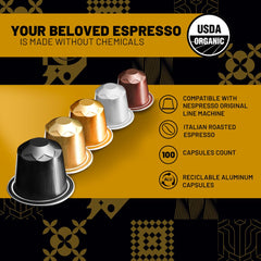 Espressoro aluminum capsules compatible with Nespresso Original for barista-style espresso.