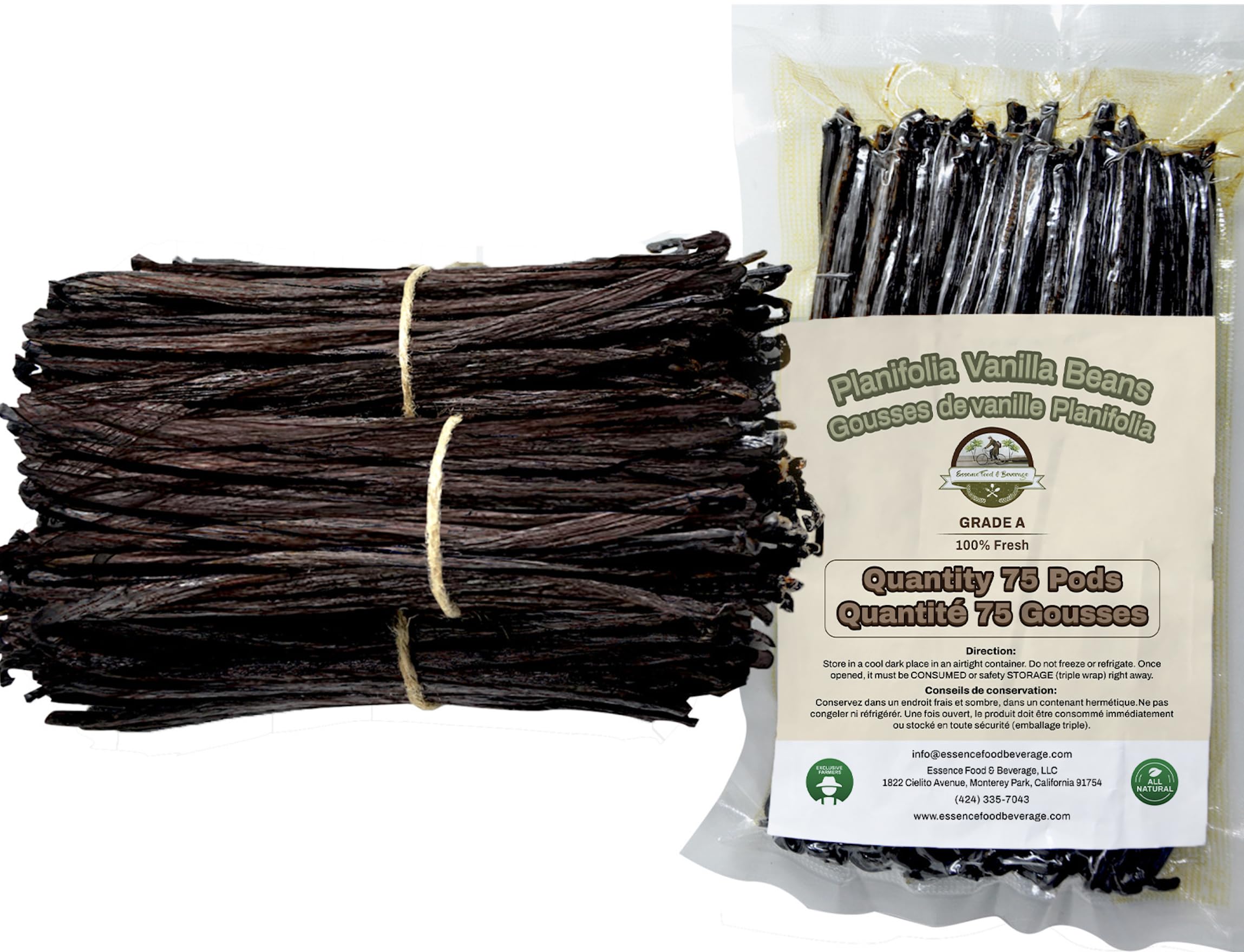 ESSENCE VANILLA BEANS bulk 6-8 inch Indonesia, ideal for homemade vanilla extract
