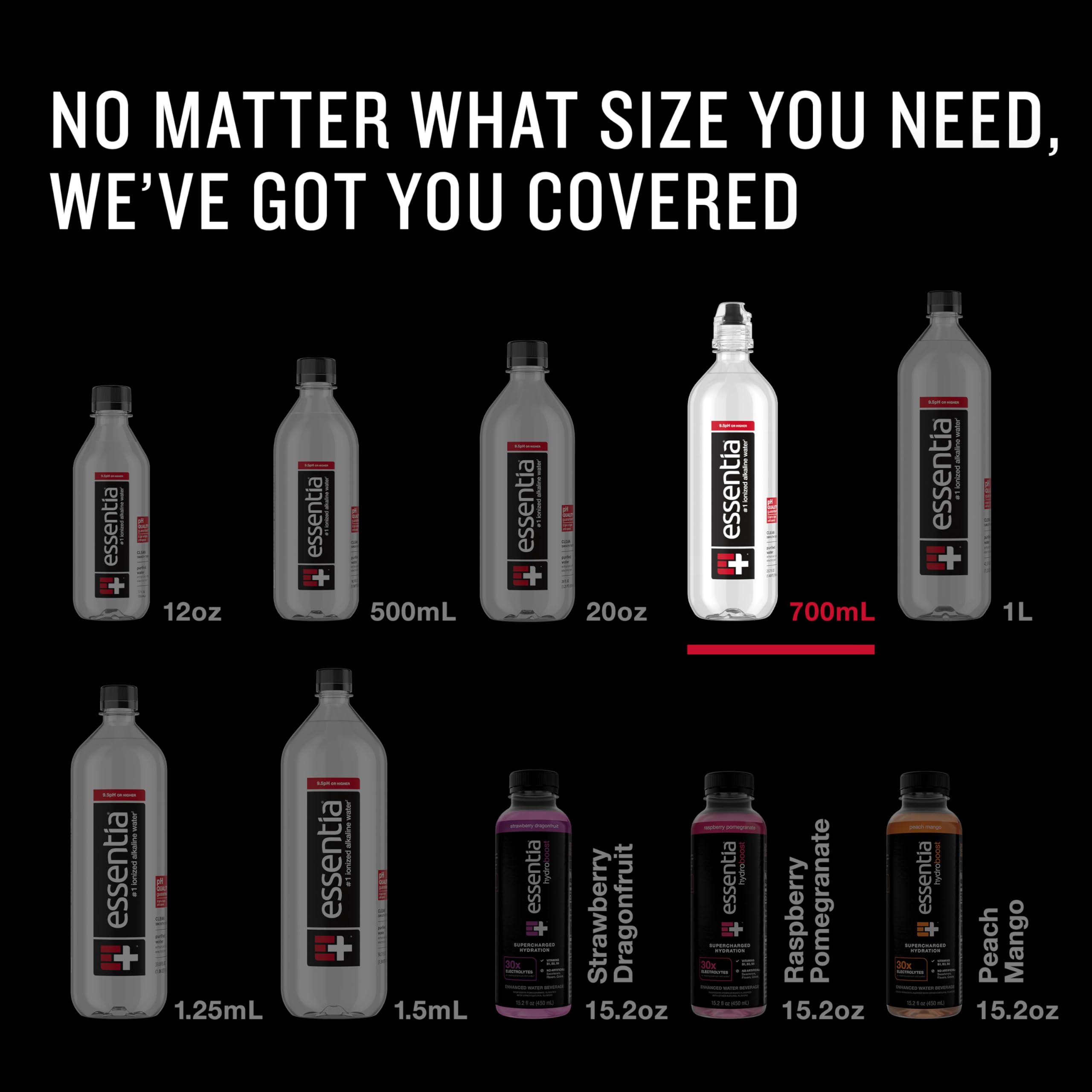 Essentia electrolytes graphic indicating added minerals for hydration.