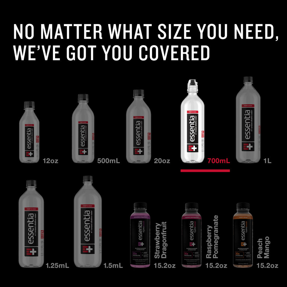 Essentia electrolytes graphic indicating added minerals for hydration.