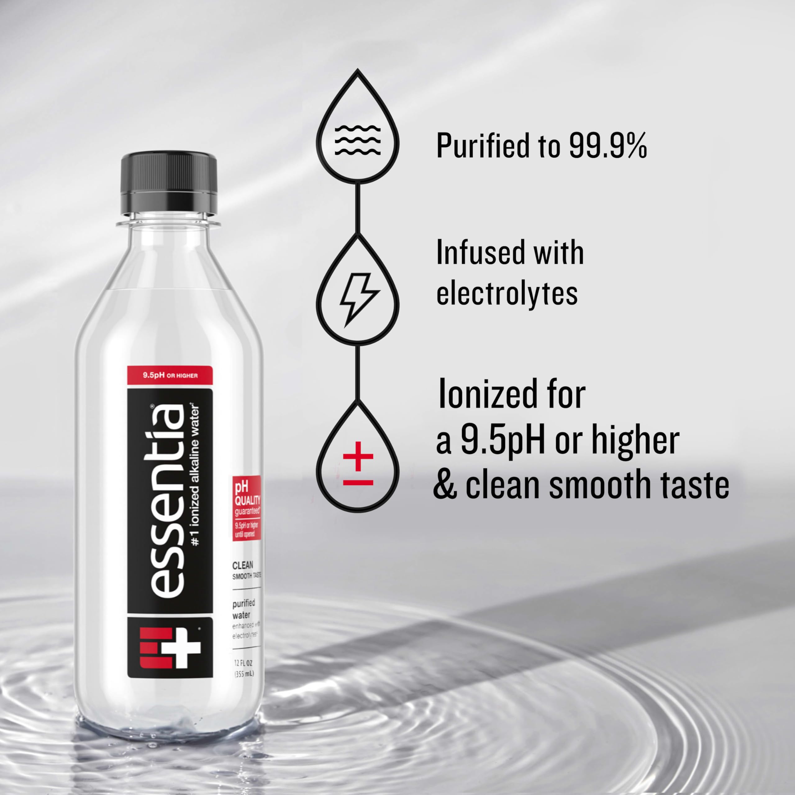 Essentia Water 12-pack stacked image suggesting easy storage at home or office