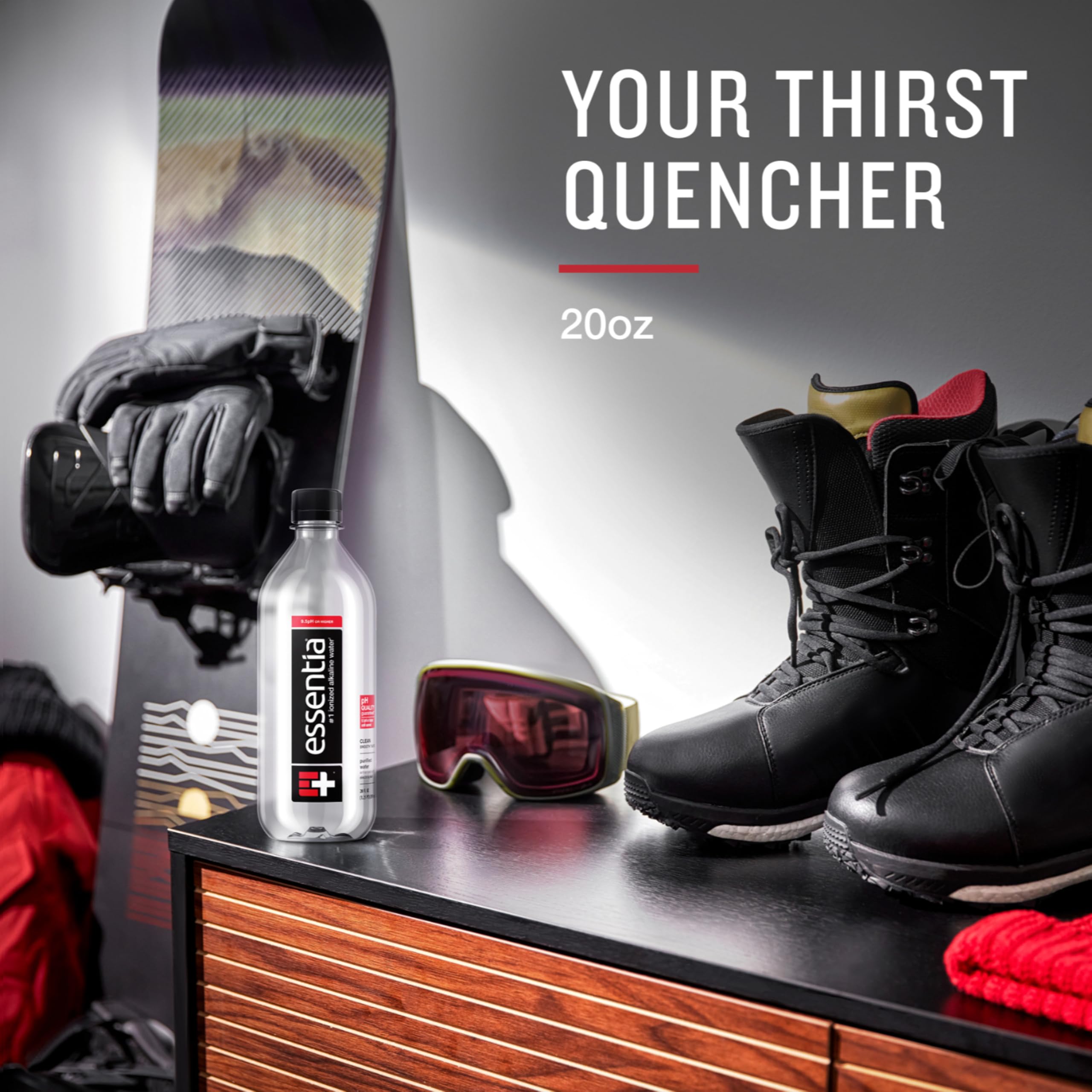 Essentia Water 20oz bottle pouring into glass for refreshing hydration